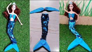 Barbie doll mermaid dress making idea | Easy Barbie doll dress diy |