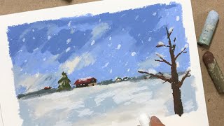 [Oilpastel] Winter landscape 눈 내리는 풍경 그리기