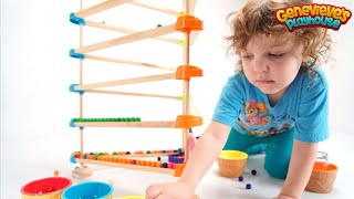 Genevieve Teaches Colors with a fun Wooden Marble Maze!