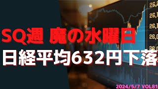 SQ週　魔の水曜日　日経平均632円下落