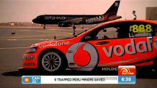 V8 Supercar racing an Etihad A320 jet