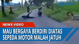 KEBANYAKAN GAYA Mau Berdiri Diatas Motor, Pria Ini Malah Jatuh Tersungkur