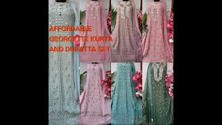 Lucknowi Chikankari Pure Viscose Georgette Kurta and Dupatta Set (Hand Crafted)