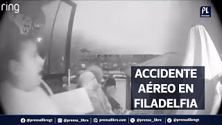 Captan el momento del accidente del avión médico con seis mexicanos a bordo en Filadelfía, EE. UU.