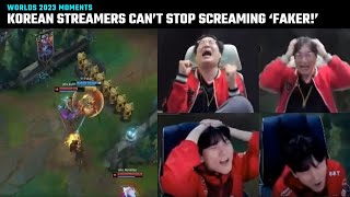 Korean streamers can't stop screaming 'FAKER!!!' | T1 vs JDG | Worlds 2023 | Faker GOAT moments