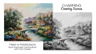 Charming Country Scenes ~ Adult Grayscale Coloring Book with Color Guides