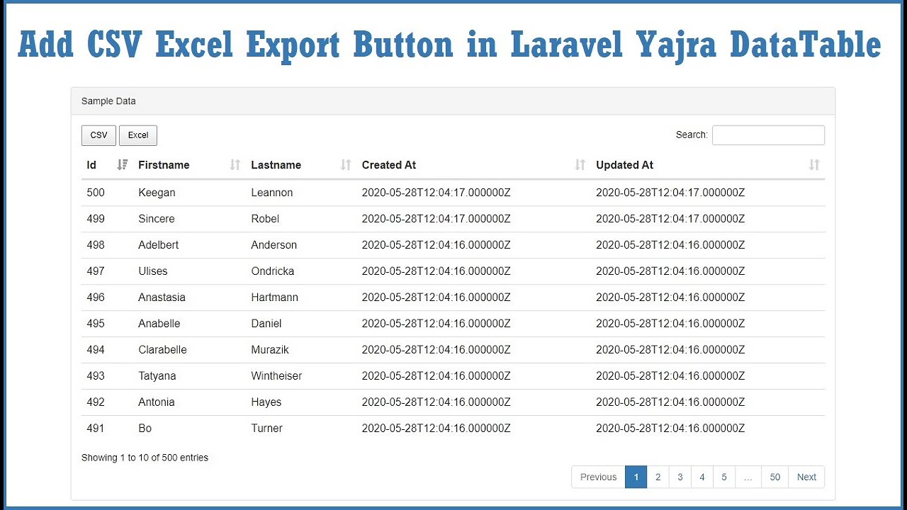 Add CSV Excel Export Button In Laravel Yajra Datatable - YouTube