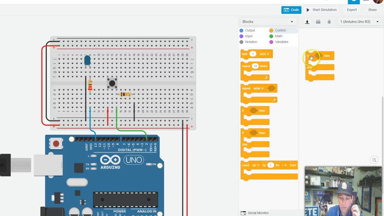 Push Button With Arduino And TinkerCad - YouTube