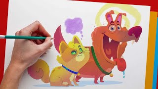 DESENHE um GATINHO E UM CACHORRO | DRAWING CAT AND DOG