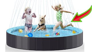 Rywell Splash Pool for Dogs, 2 in 1 Portable Dog Pool Thickened Durable Anti-Slip Splash Pad