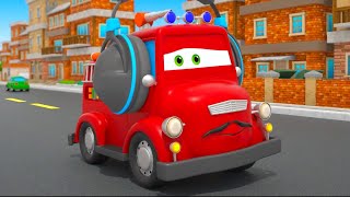 Police Car Helps Red Fire Truck bring back headphones  | Motorville - Car Cartoon for Kids