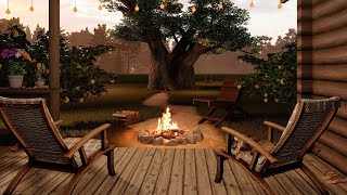 Cozy Porch in Evening with Campfire Sounds and Soothing Birdsong | 8 Relaxing hours | Sleep & Study