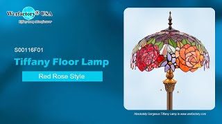 Werfactory tiffany floor lamps for bedroom Red Rose Style Light S00116F01 W16H64 Inch