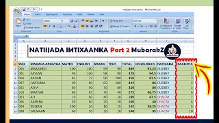 Excel Natiijada imtixaanka sida loo sameeyo Part 2 | Kala horeysiinta KAALIMAHA ARDADA