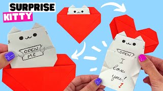 How to make easy origami HEART with SECRET MESSAGE [origami mother's day, origami cat]