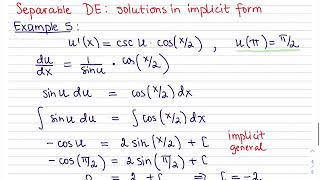 Separable DE: implicit solutions, example 5