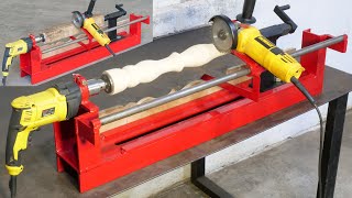 How To Make A Lathe Machine | Diy Homemade Woodworking Lathe Machine Using Drill