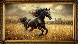 Vintage TV Oil Art Horse Painting | Gold Frame TV Art | Art Screensaver for TV 2 hrs