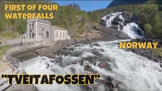 TVEITAFOSSEN, the first of ‘’four majestic waterfalls” in Husedalen Valley, Kinsarvik in Norway.