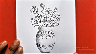 How to Draw Flower Vase | Easy Drawing Fuler Jhuri | Flower Pot | Pencil Drawing Tutorial