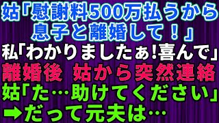 【スカッとする話】義母「慰謝料500万払うから息子と離婚しなさい」私「わかりました！喜んでお受けします」→離婚後に義母から突然連絡…義母「お願い！助けてください」→だって夫は【修羅場】