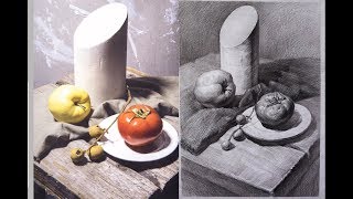 How to draw Still Life with fruit in Pencil