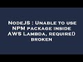 NodeJS : Unable to use NPM package inside AWS Lambda, require() broken