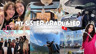 MY SISTER GRADUATED 🎓 vlog en suisse 🇨🇭: retrouvailles en famille, visite de l’école🏰, parapente..