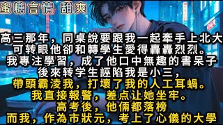 高三那年同桌說要跟我一起牽手上北大。可转眼他就和轉學生愛得轟轟烈烈。後來转学生竟誣陷我是小三，霸淩我，打壞了我的人工耳蝸。我直接報警，差点让她坐牢。高考後，他倆都落榜。而我作為市狀元，考上了心儀的大學