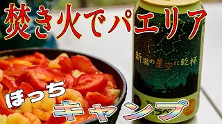 【雨キャンプ】ただ焚き火がしたくてソロキャン♪パエリア作ってみた！