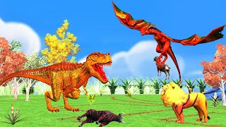 डायनासोर ने जंगल के राजा शेर को ड्रैगन से बचाया | Dinosaur aur Dragon Fight | Hindi Khaniya .