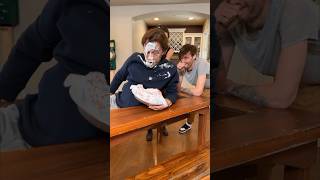 Prank backfires with guy IN the table! 🤣🥧