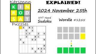 Wordle 1255 & NYT Hard Sudoku - 25th November 2024