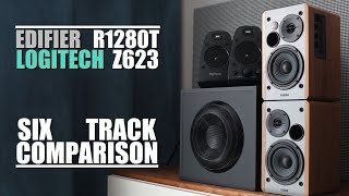 Logitech Z623 vs Edifier R1280T  ||  6-Track Comparison