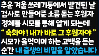 (신청사연) 추운 겨울 쓰레기통에서 발견된 날 검사로 만들어준 소름 돋는 후원자 정체를 시모를 통해 알게 되는데 \