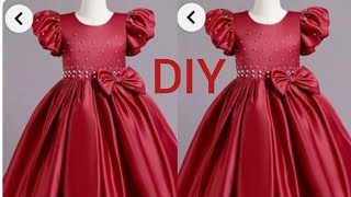 How to cut and sew a ball dress with peals and bow design for kids /Baby dress with bow