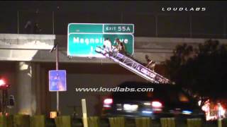 Drunken Teen Rescued from Freeway Sign / Riverside   RAW FOOTAGE