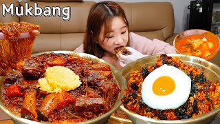 🍖매운양푼이갈비찜+볶음밥먹방🥘 소갈비찜엔 매운고춧가루+마늘 팍팍쳐야 제맛 😎 요리 먹방 GALBI KOREANFOOD MUKBANG ASMR EATINGSHOW REALSOUND