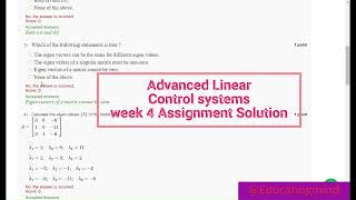 Advanced Linear Control systems week 4 Assignment Solution NPTEL