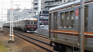 2022.12.16 阪急 7300系+8300系7301F+7326F+8304F 増結10両編成 快速急行大阪梅田行き通過 大阪市高速電気軌道 66系 普通高槻市行き通過 摂津市駅～正雀駅間