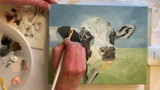 Acrylic Painting Process Time Lapse Video of Annie Troe's  Black & White Cow - Traceable Available