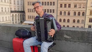 Classical Music on Accordion. Amazing Street Music in Prague