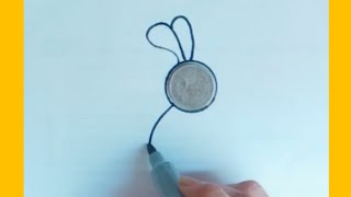 How to draw bunny with coin step by step||Line Art||easy bunny drawing