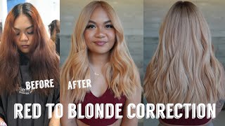 Permanent Red to Blonde Hair Color Correction | Extreme Hair Transformation