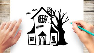 How To Draw Haunted House Step by Step