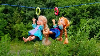 Zipline ! Elsa & Anna toddlers - Barbie - fun adventure - Lego