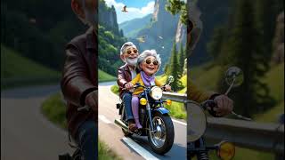 Old Man and Charming Old Lady Travel on a Motorcycle  #backgroundrelaxmusic #love #music #funny