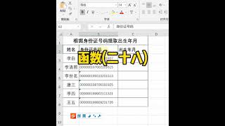 Excel函数教學28：Text+mid组合函数提取身份证中的出生年月，soeasy,学起来。Excel教學Excel tutorial excel技巧Excel演示教学. #Shorts