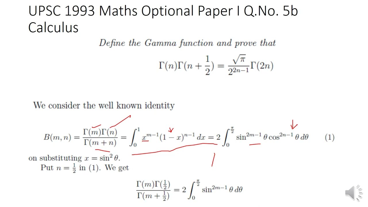 UPSC 1993 CSE Maths Optional Paper I Q 5b Calculus Define The Gamma ...