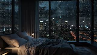 3 Hours of Rain \u0026 Thunder in a Modern Cityscape | Cozy Bedroom Relaxation Ambience